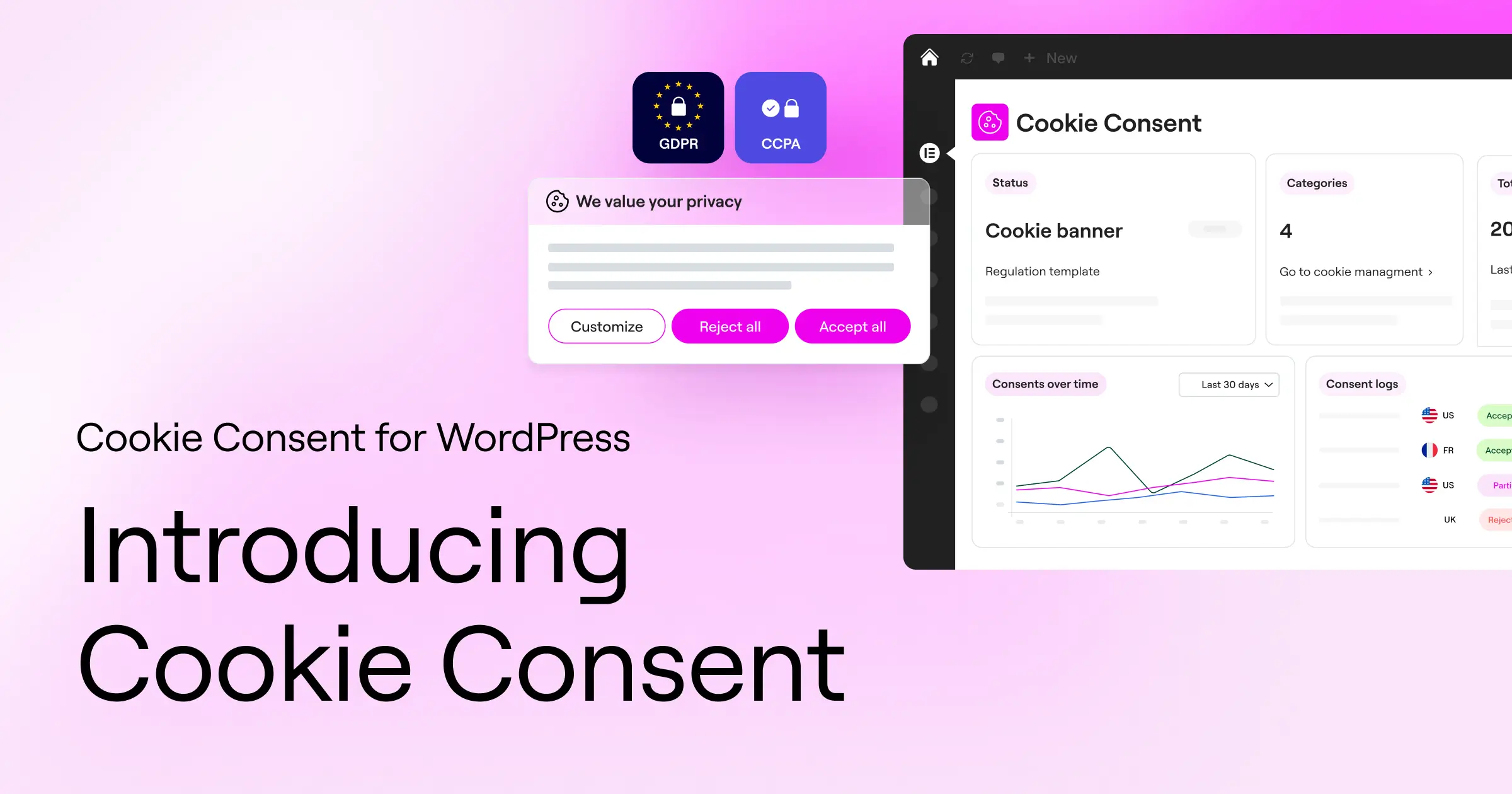Cookie consent compliance dashboard showing banner setup and cookie management for UK GDPR