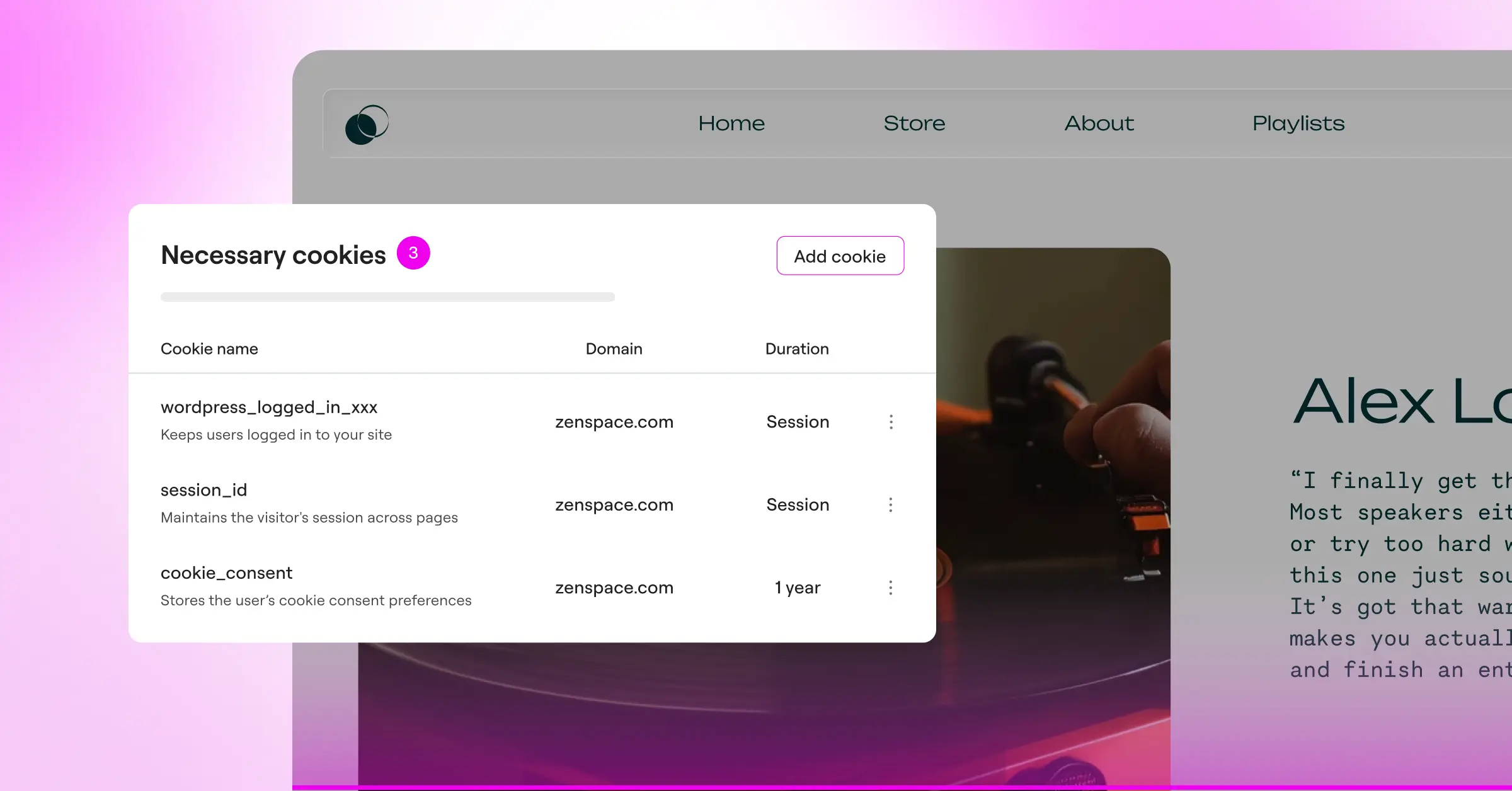 Cookie scan results displaying cookies sorted into categories including analytics, functional, and marketing for granular consent