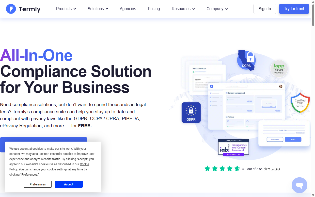 Termly homepage, all-in-one data privacy compliance