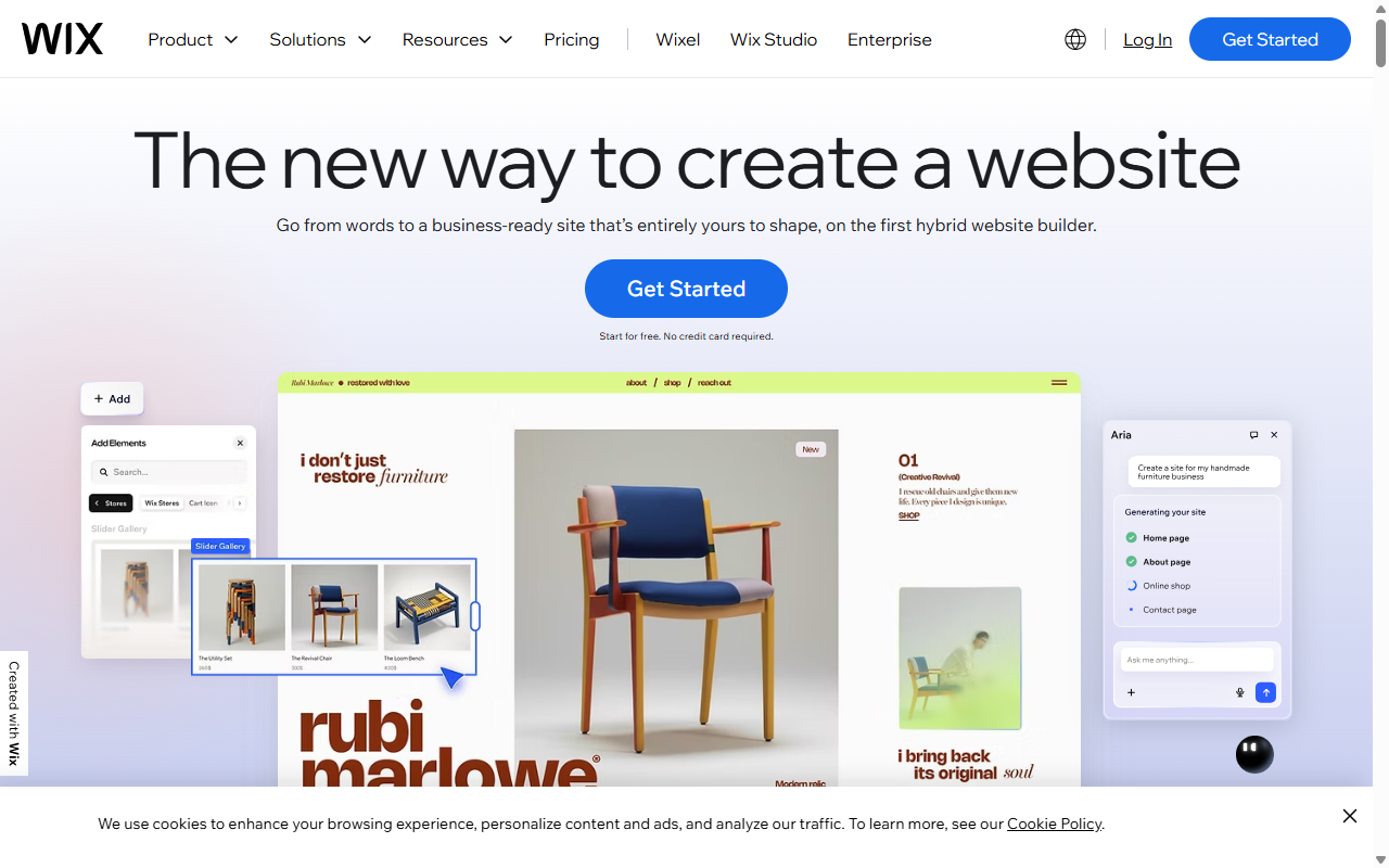 Wix homepage, drag-and-drop website builder