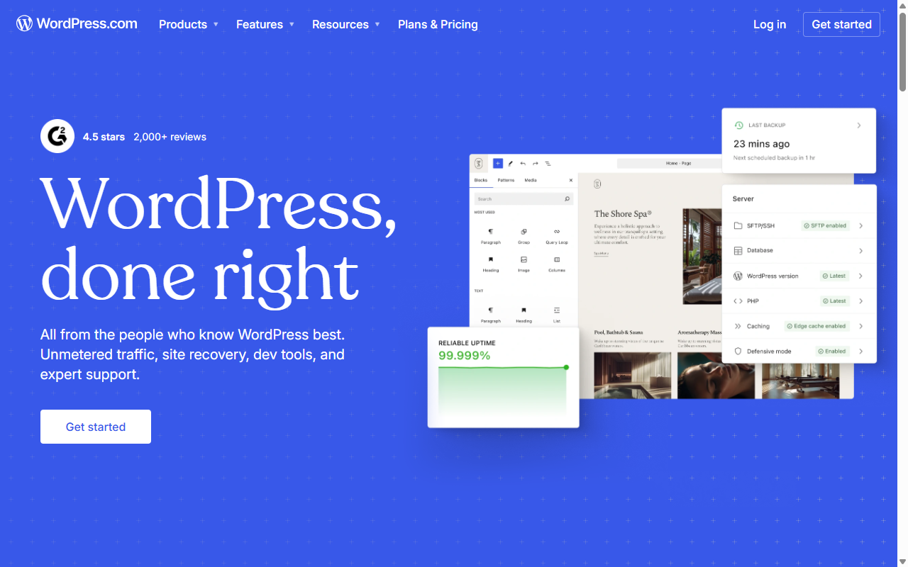 WordPress.com homepage, hosted website and blog platform
