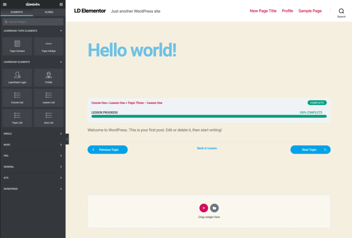 Elementor and LearnDash 3 - Topic Elements