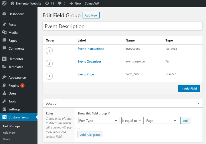 custom fields with ACF