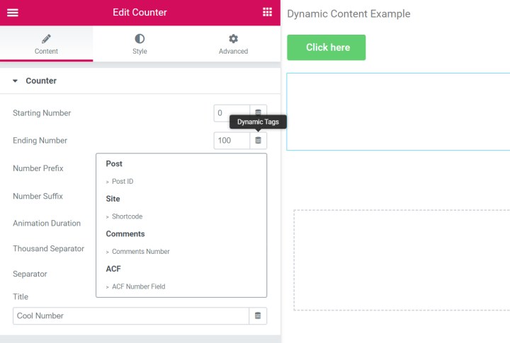 dynamic numbers in the counter widget