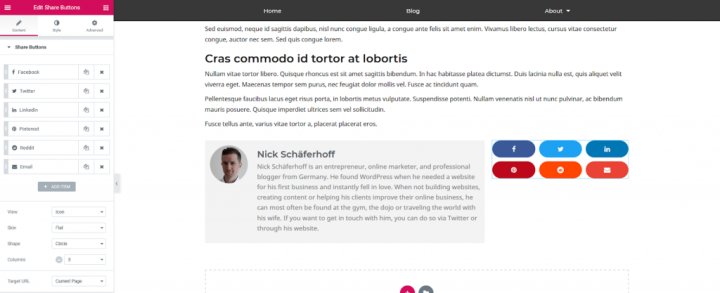 a screenshot of adding share buttons