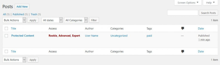 posts dashboard on wordpress