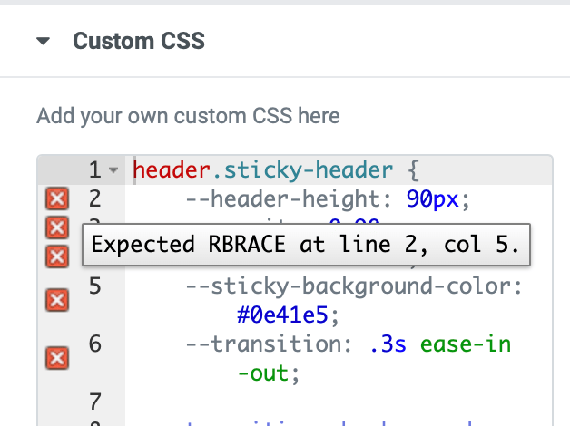 expected RBRACE at line...