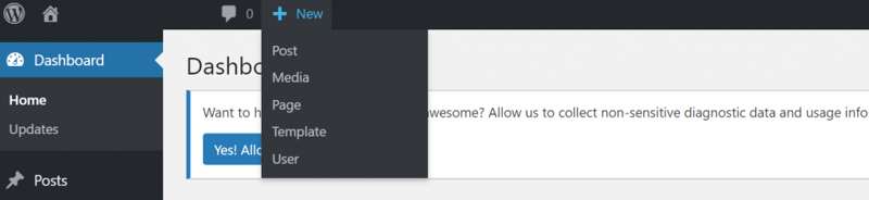 wordpress dashboard screenshot — adding a new post or page