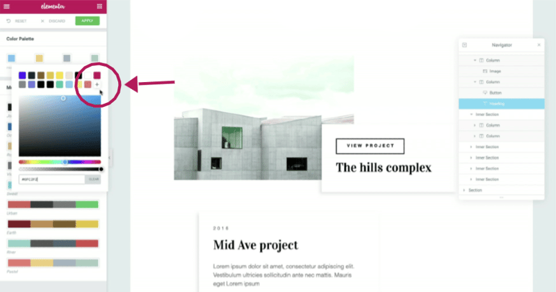color picker web design elementor editor wordpress