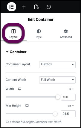 The Layout tab is the default selection