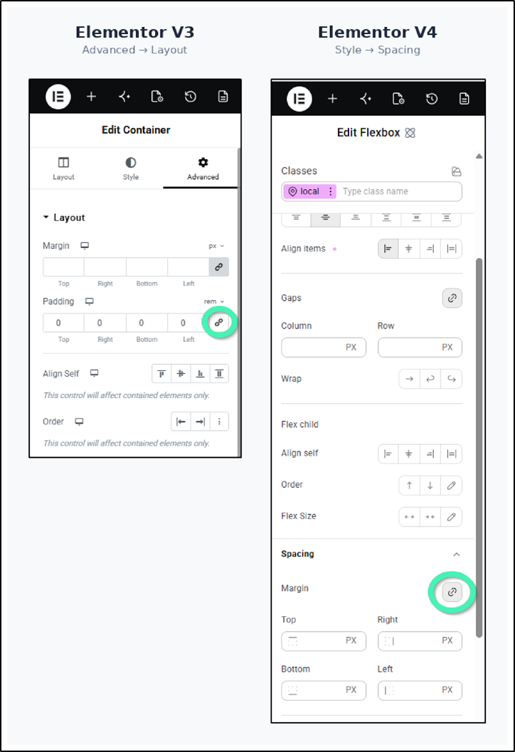 unlink margins setting