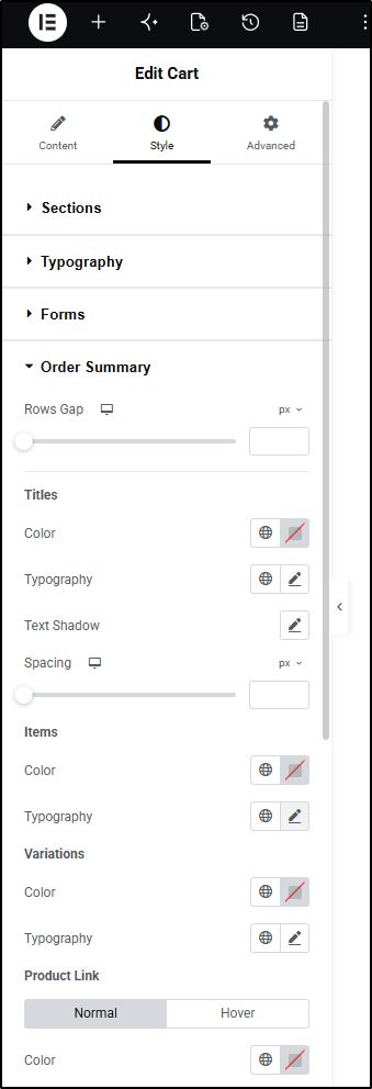 order summary style