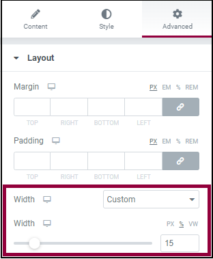 The Advanced tab for a container