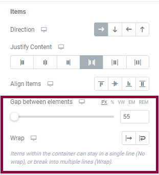 The Layout tab of the container.