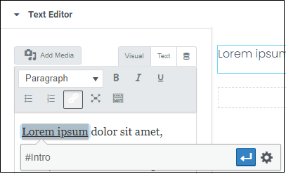 The link menu in the panel.