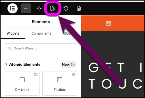 The Page Settings icon