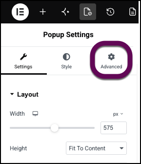 The Advanced tab of the popup settings