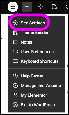 The logo menu with Site Settings highlighted