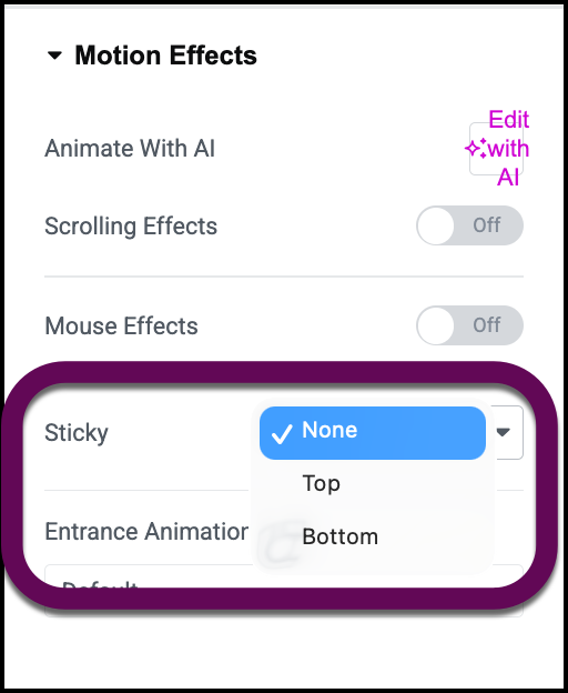 The sticky dropdown menu