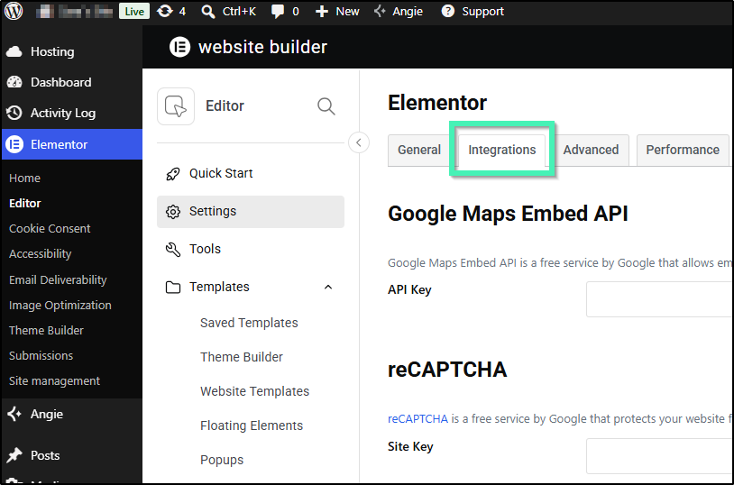 integrations tab