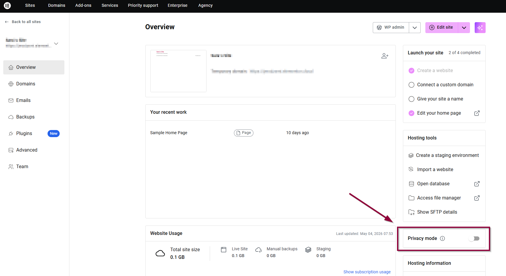 privacy mode toggle