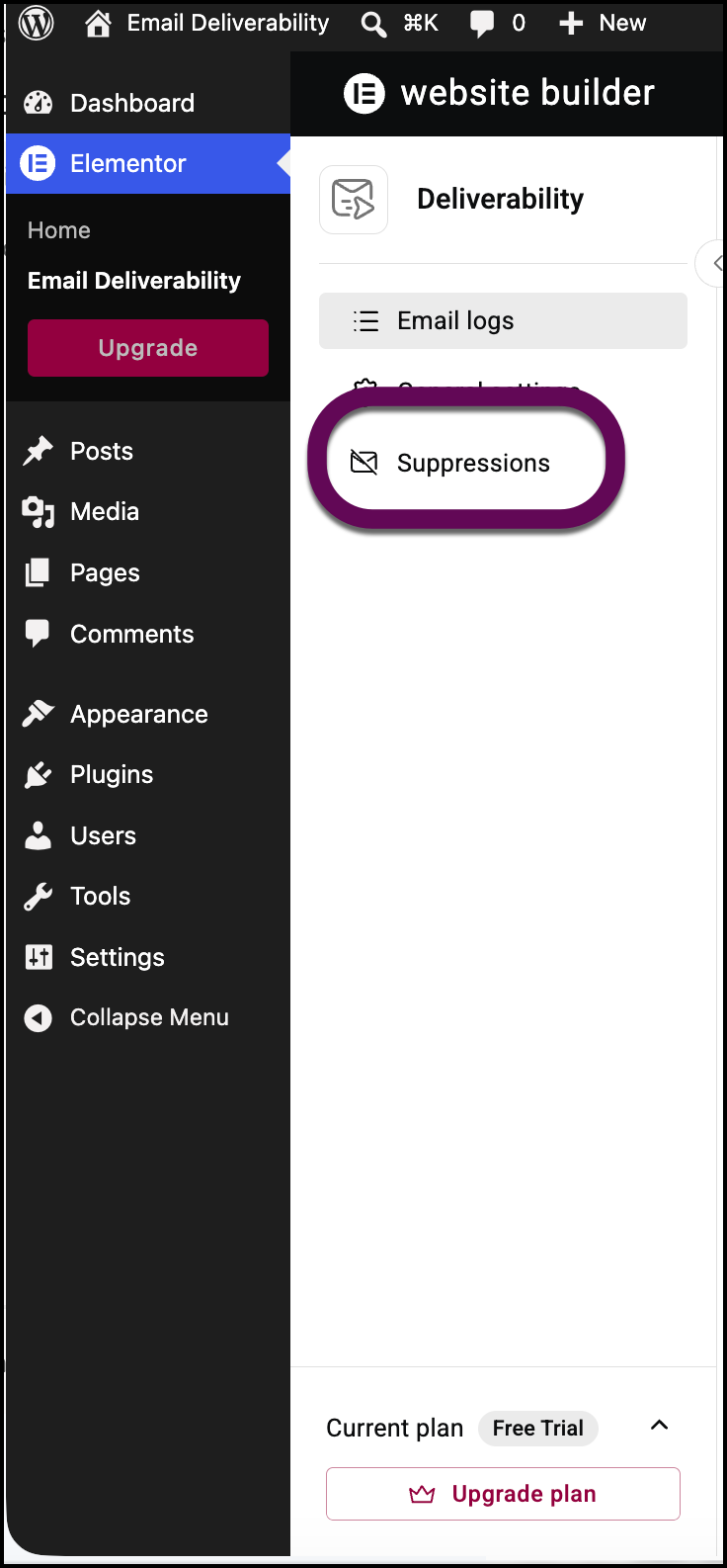 The Suppressions tab