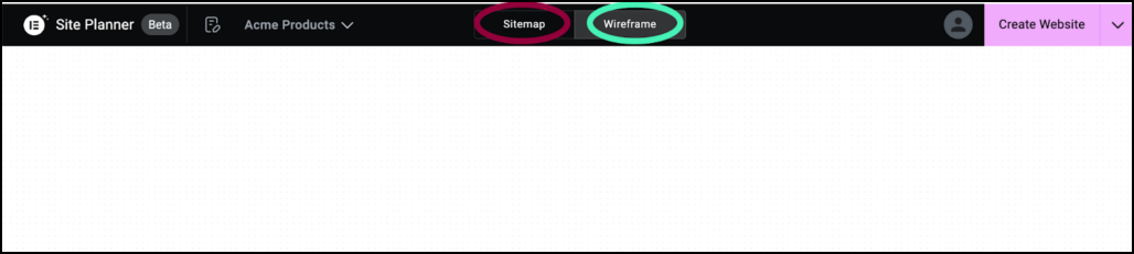 The Site Map and Wireframe buttons