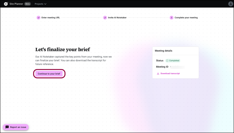 The Site Planner screen