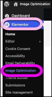 The Image Optimization link in WP Admin.
