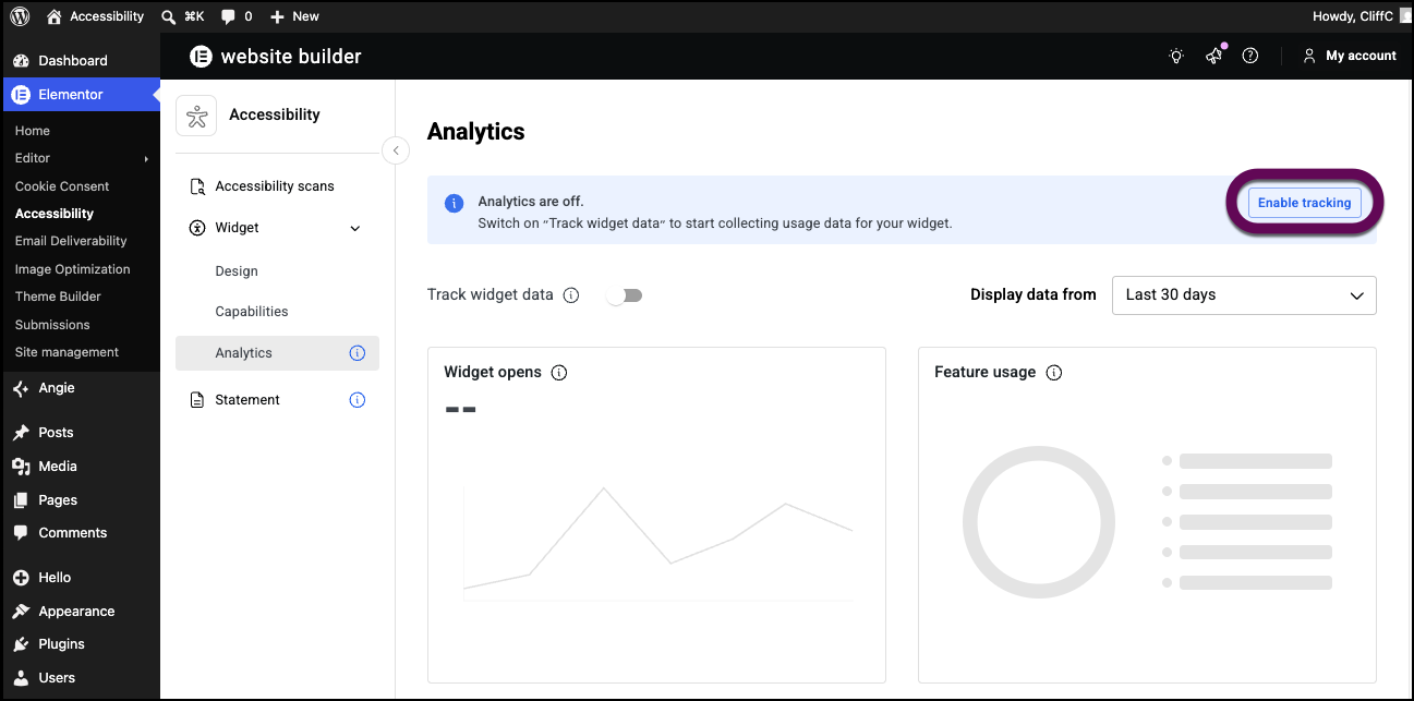 The Enable tracking button