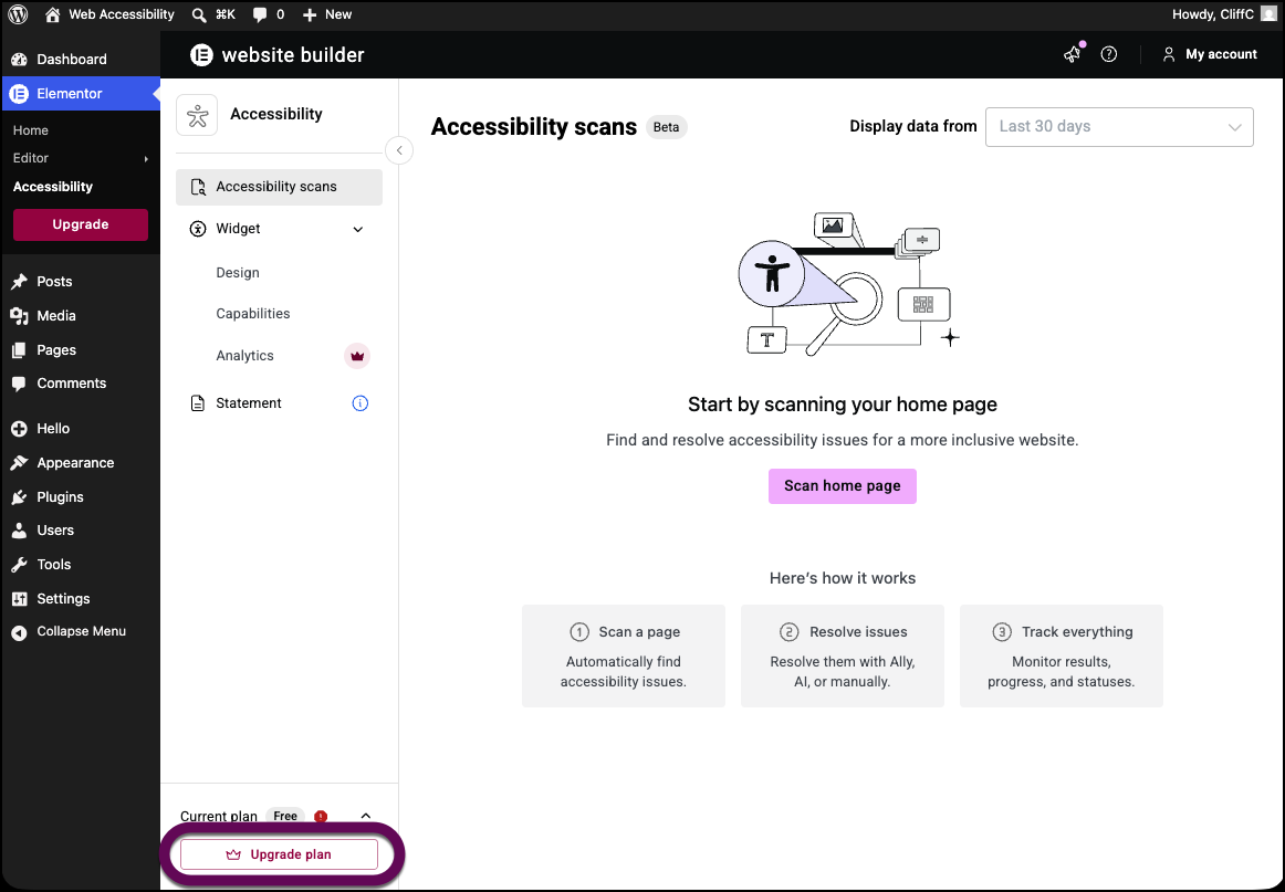 The Upgrade plan button