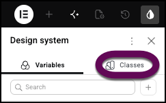 The Classes tab of the Design System