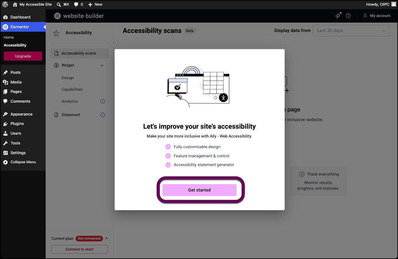 The Get Started button to install Web Accessibility