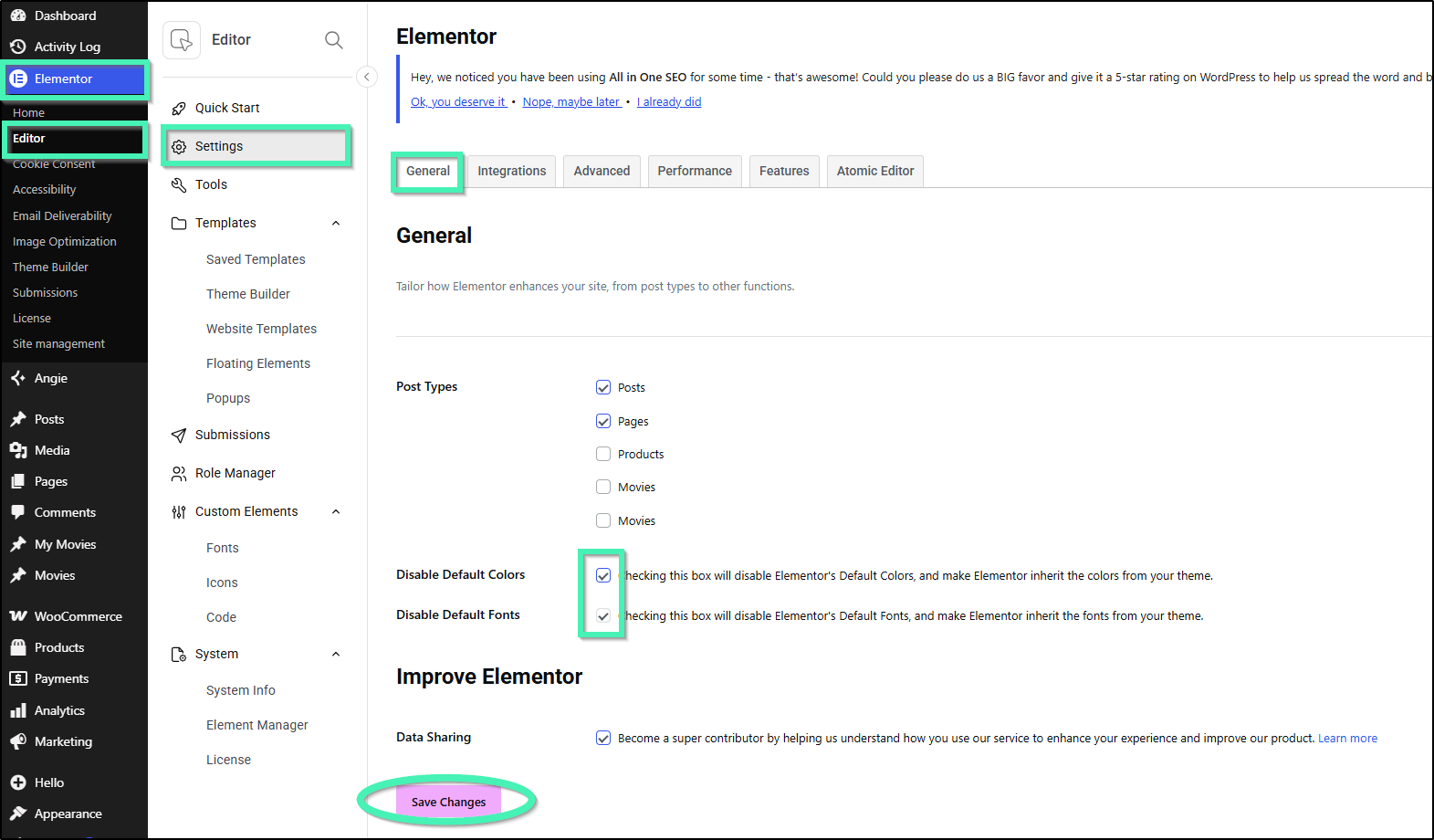 disable default fonts and colors