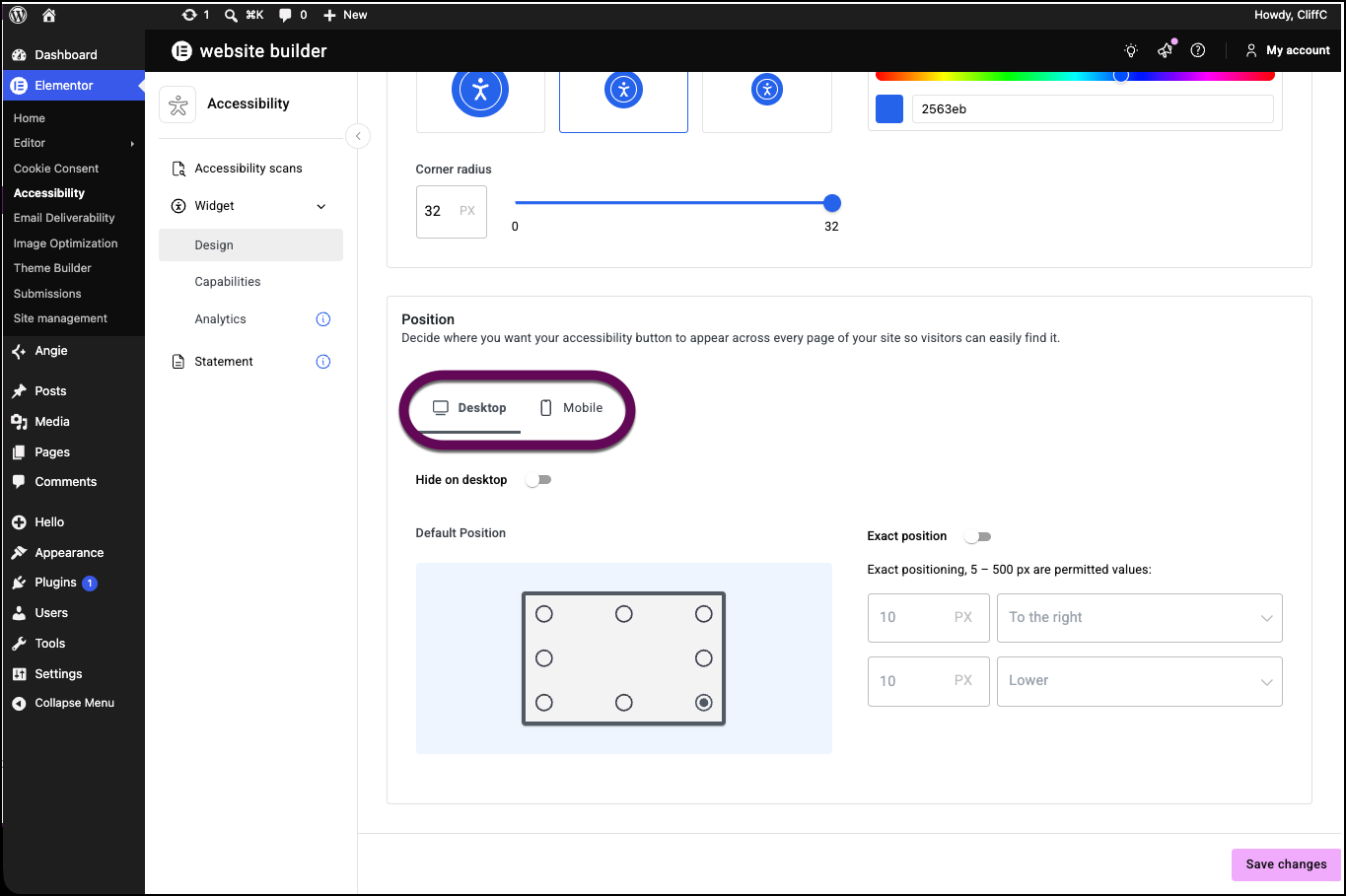 The toggle to switch between Mobile and Desktop design