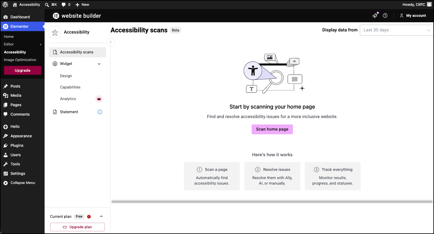 The Audit dashboard before the first scan