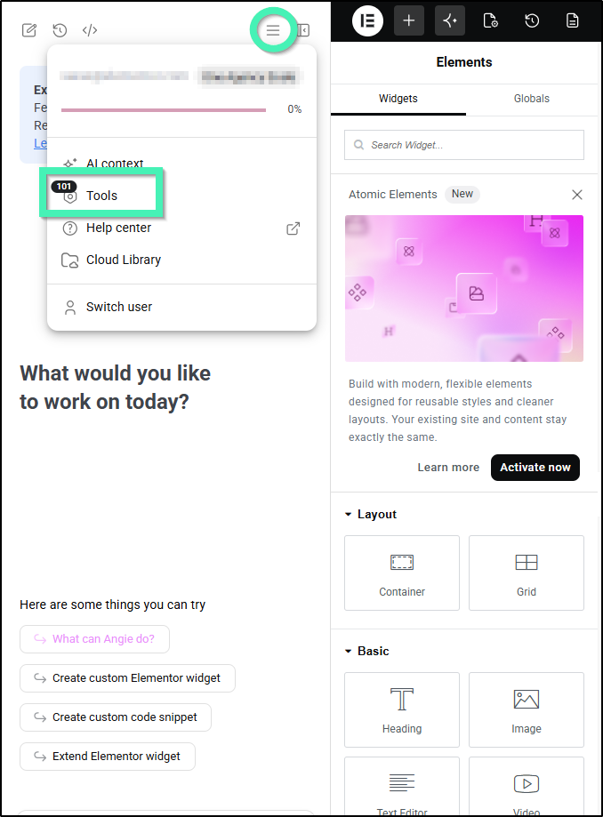 Angie hamburger menu tools