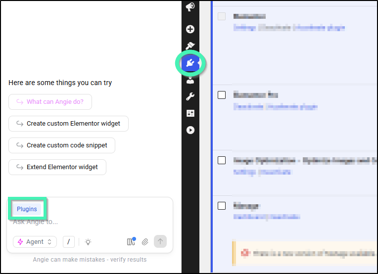 Angie plugins screen