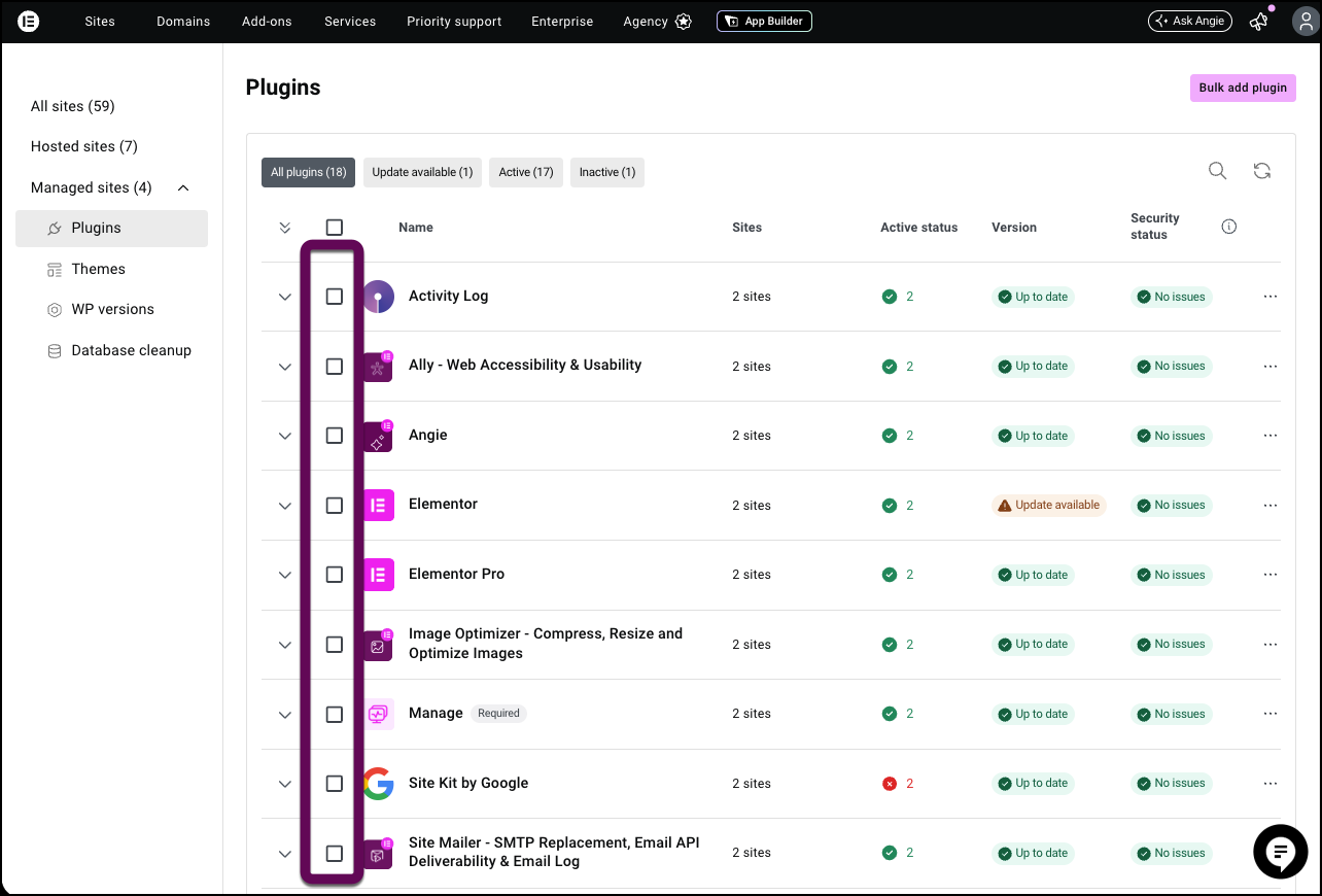 Use the checkboxes to indicate which plugins to affect.