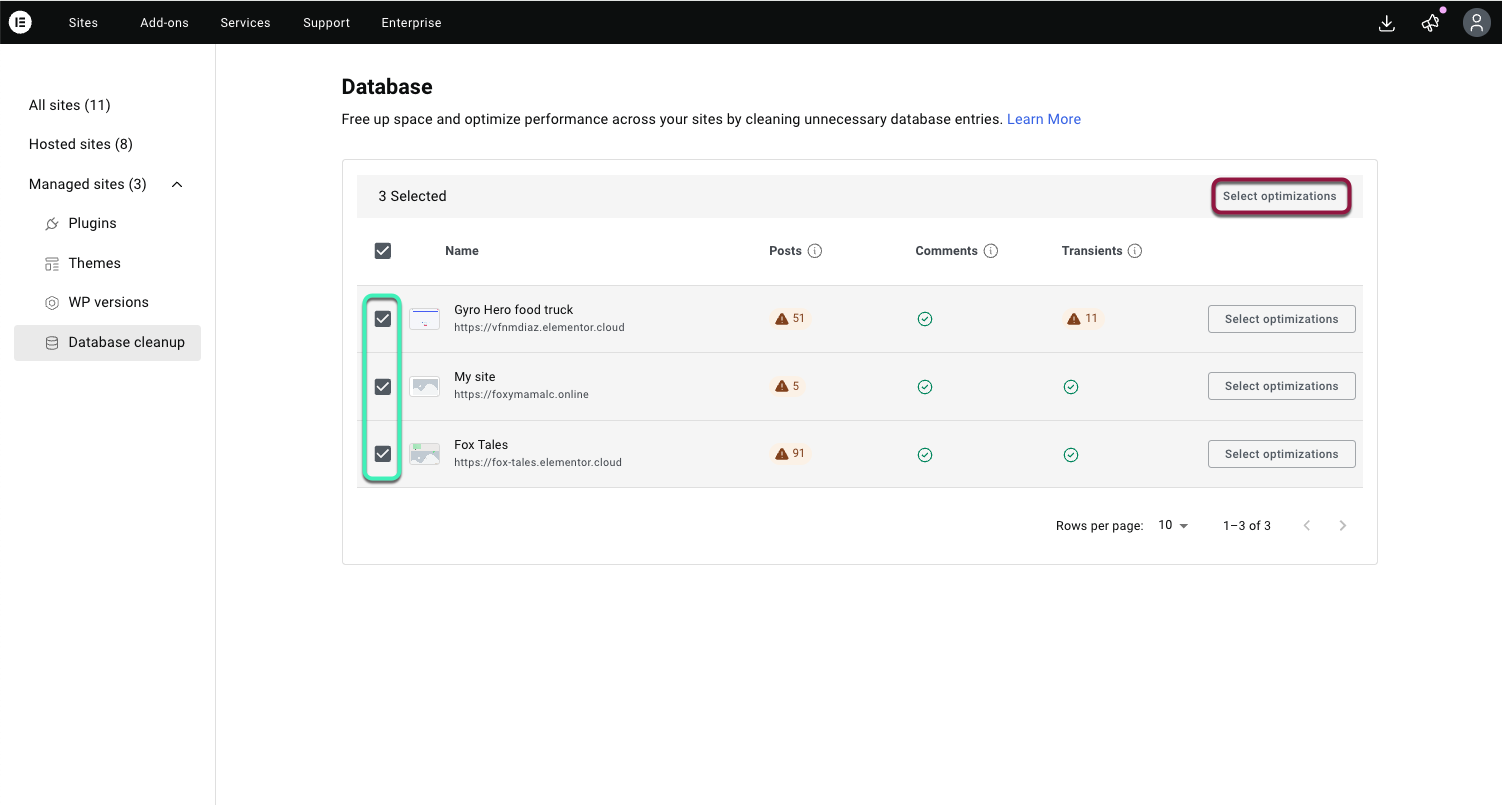 The Select Optimizations button to activate bulk optimizations