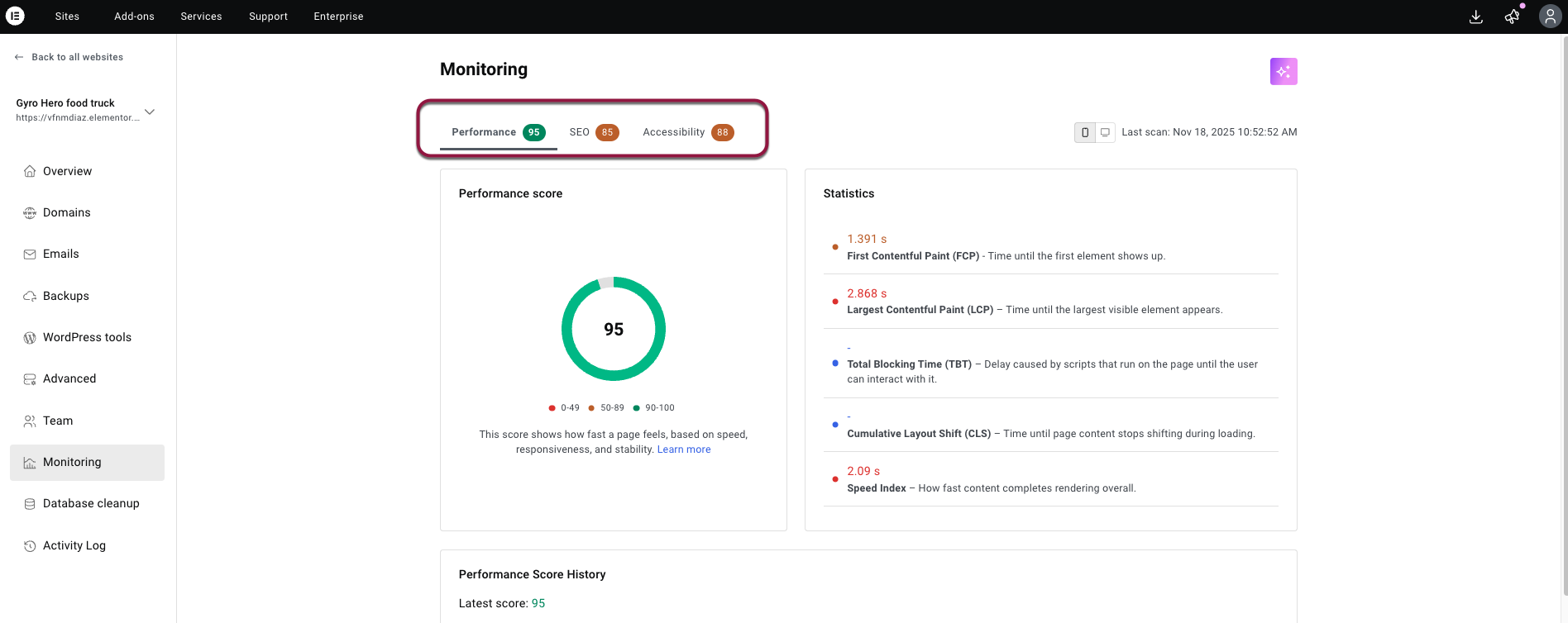 The monitoring tabs