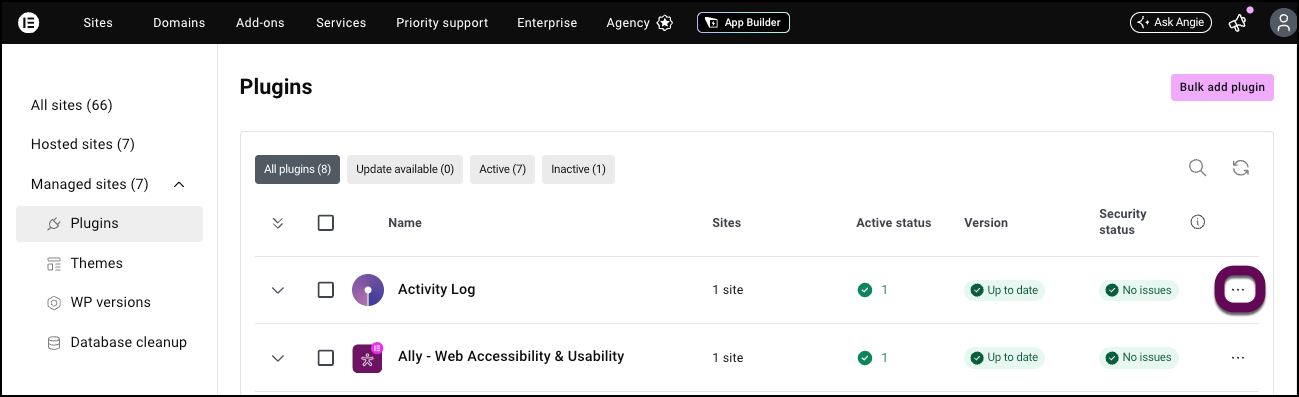 Click the 3 dots menu to Deactivate, Update, Rollback and Delete plugins.