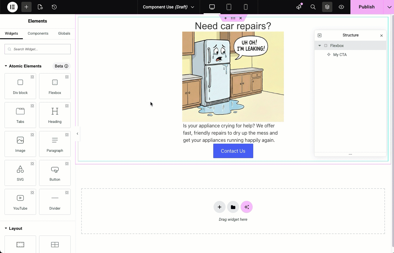 Editing the component's setting