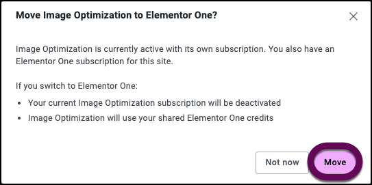 The confirmation modal to move an app to One.
