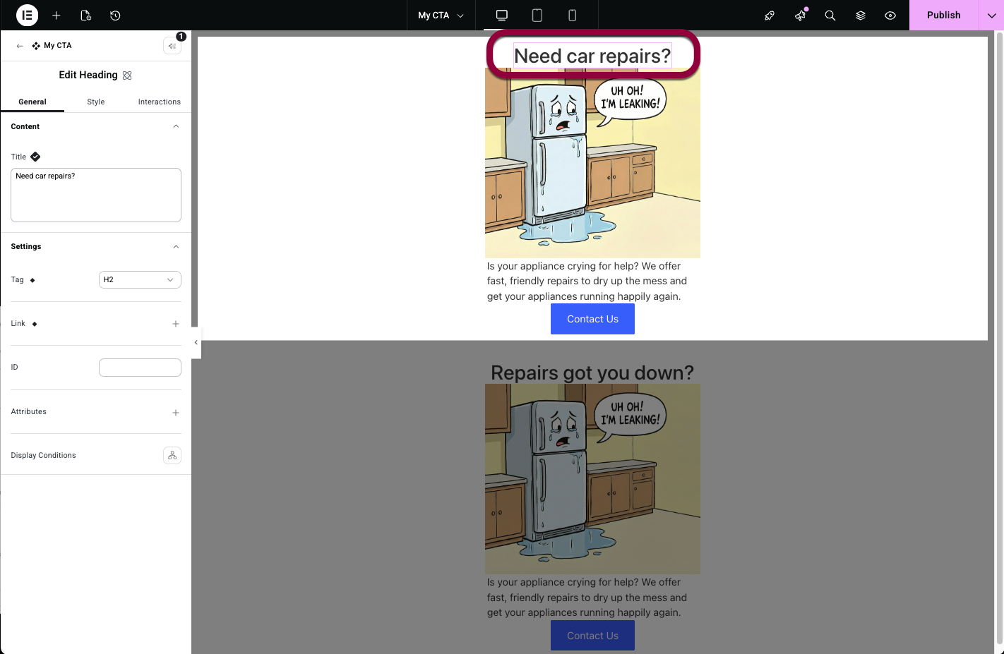 Entering a new value for the component