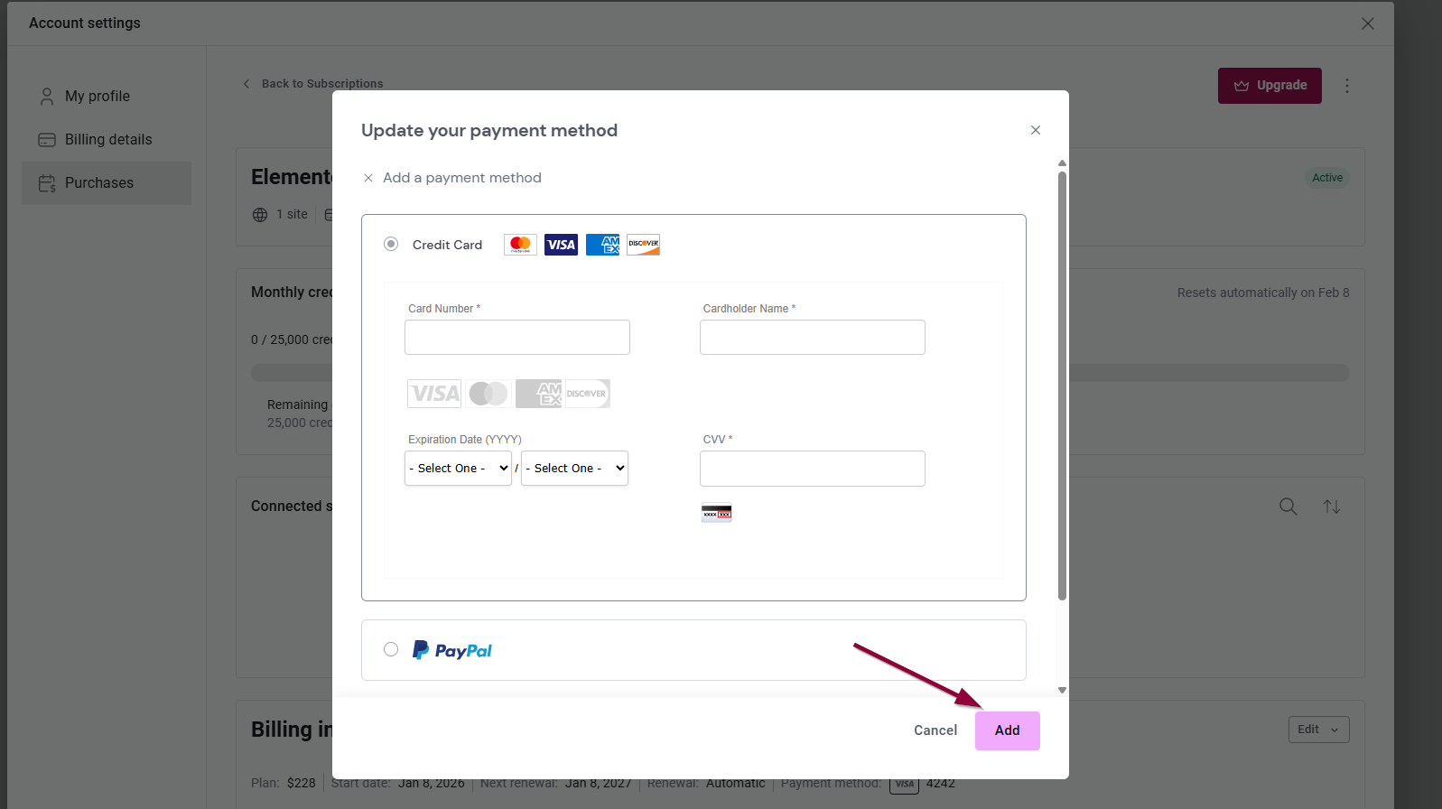 add new payment