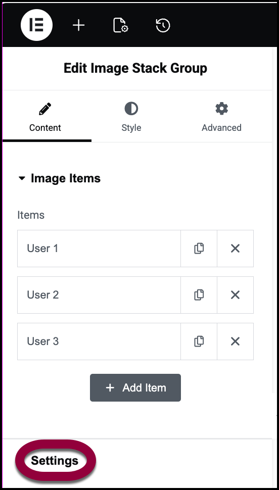 Open the Settings field