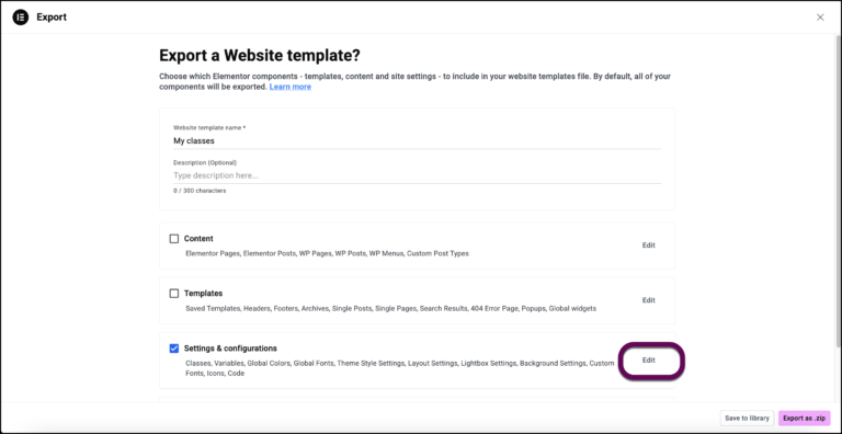 The edit button lets you customize the Settings and configurations options.