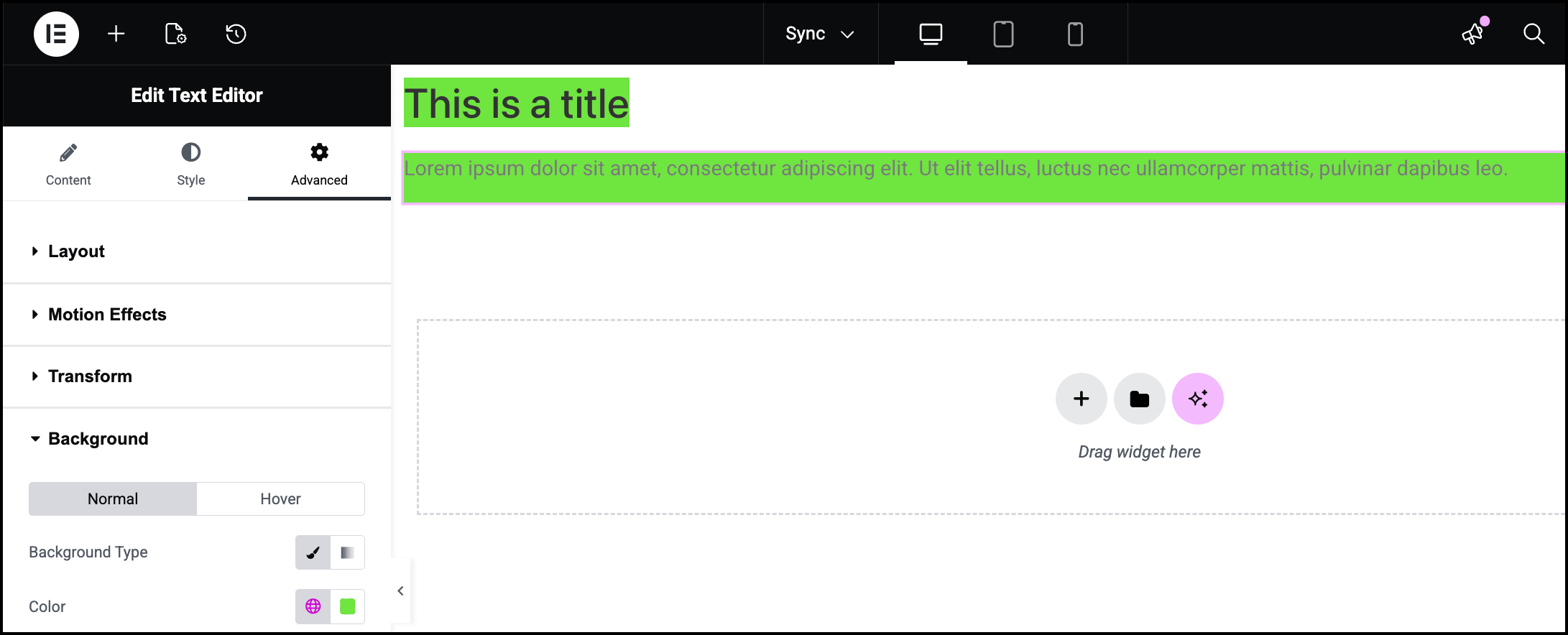 The synced color appears.