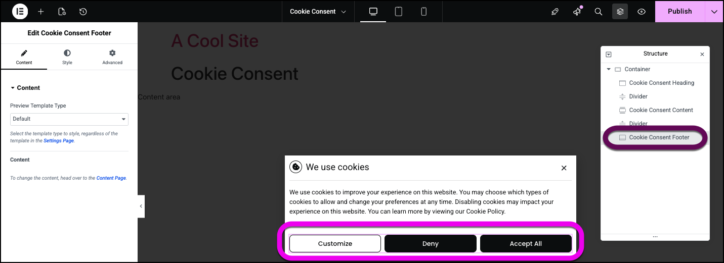 The Cookie Consent Footer section